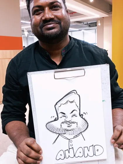 This gentleman from a corporate event was thrilled with his caricature. My goal is to capture a likeness that is both funny and instantly recognizable.