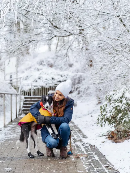 My own little family enjoying our first snow shoot! My wife and our indie dog, Fuji, cuddling in the winter wonderland. It was cold, but the memories we made were so warm.