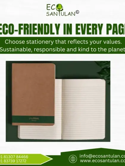 This open journal shows the quality of the recycled paper, which is perfect for writing and note-taking. Choosing stationery that reflects your values is an easy way to live a more sustainable life.