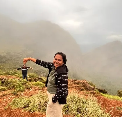Getting creative with our photos in the misty mountains of Chikmagalur. It's all about having fun and making memories.