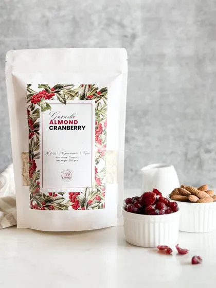 Our Almond Cranberry Granola is both vegan and sugar-free. It's a nutritious and delicious choice for breakfast or a healthy snack, with no preservatives.