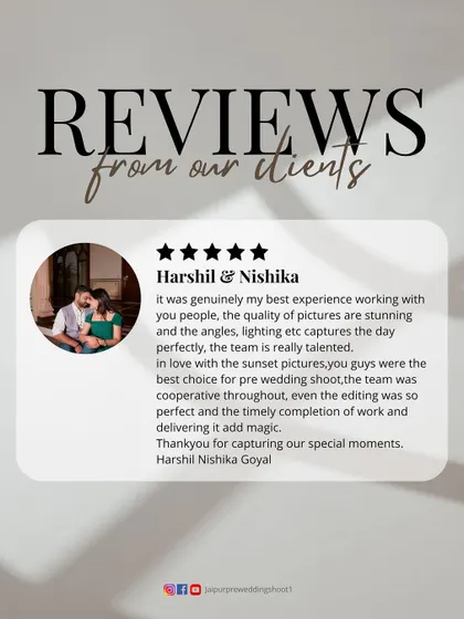 "You guys were the best choice for pre wedding shoot." Harshil and Nishika share their best experience, praising the stunning quality of the pictures, the perfect editing, and the cooperative team.