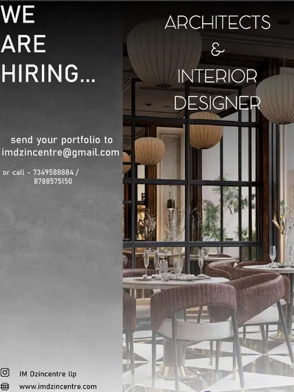 IM Dzincentre in Bangalore is hiring for architects and interior designers, detailing responsibilities from master planning to engineering coordination.