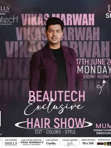 An event poster for my exclusive hair show at the Beautech Expo in Mumbai, where I'll be live on the main stage.