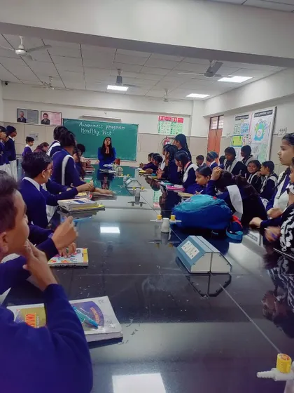 A wide shot of the classroom during my healthy diet awareness program. The energy and eagerness to learn from these kids were infectious.