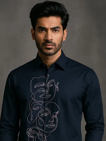 A duplicate portrait shot, excellent for showcasing the fine details of the embroidery and the rich color of the fabric.
