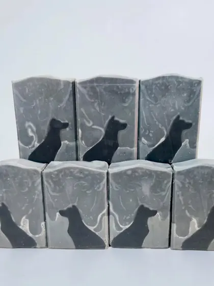 The Vanishing Phantom Hound, a soap I created using the "Ghost Swirl" technique to achieve a silhouette against a starry night sky.