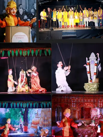 Glimpses from the festival, including a puppet of Swami Vivekananda at the World Parliament of Religions and other devotional and historical scenes.