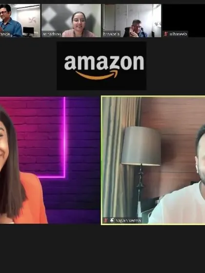 Hosting a virtual event for Team Amazon with comedians Sapan Verma and Harper Rose. Even through a screen, my job is to bring energy, facilitate conversations, and make sure everyone feels connected.