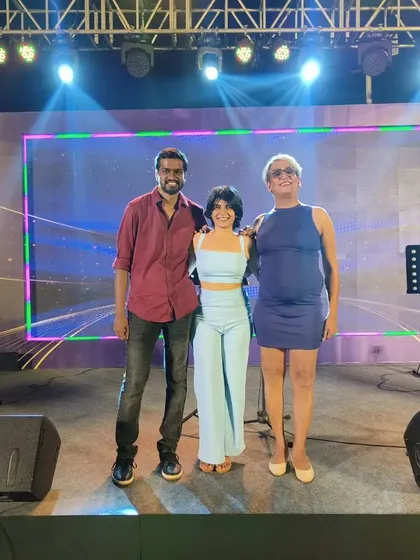 On stage with my trio after a fantastic show for Salesduo Inc. at Radisson Temple Bay, Mahabalipuram. We are available for travel and perform at corporate offsites and destination events.