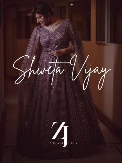 A graphic edit of my work with Shweta Vijay Nair, showcasing the final look in a stylized format for social media.