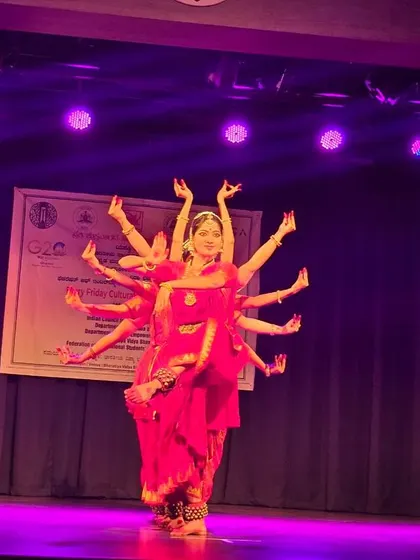 This formation depicts the many arms of the Goddess, a visually complex and powerful moment from our group performance. It requires immense coordination and trust among the dancers.