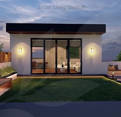 A minimalistic yet charming terrace lounge designed for a home in Saket. The warm tones and pastel colors create a perfect setting for evenings, movie nights, or working from home.
