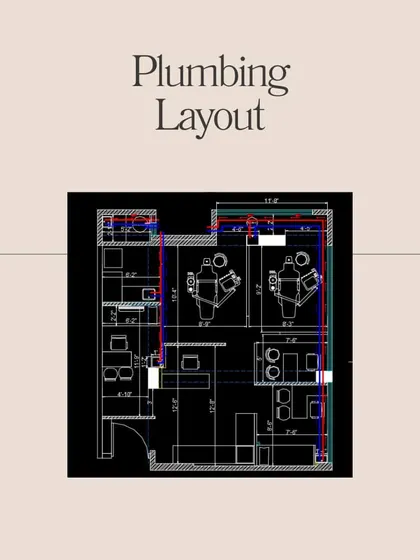This plumbing layout is crucial for a dental clinic, detailing the water supply and drainage lines for treatment chairs and sterilization areas. Precise planning ensures compliance with health regulations and flawless functionality.