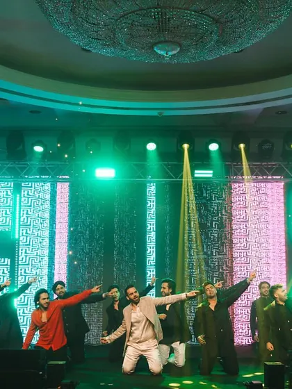 A full-squad performance with the groom leading the charge. The energy of a group of friends dancing together is absolutely infectious.