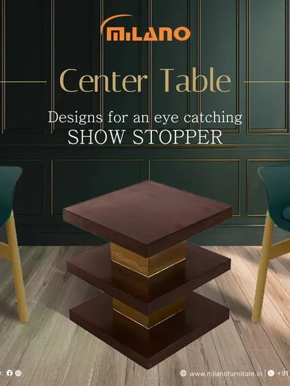 Our center tables are designed to be showstoppers. This unique piece features a tiered, square design with a dark wood finish and metallic accents, creating a bold focal point for any modern living room.