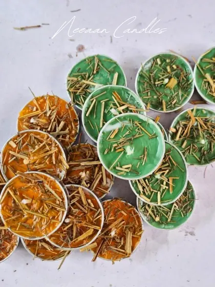 My herbal tealights are infused with calming herbs like lemongrass. These little wonders bring peace, aroma, and warmth to any space you put them in.