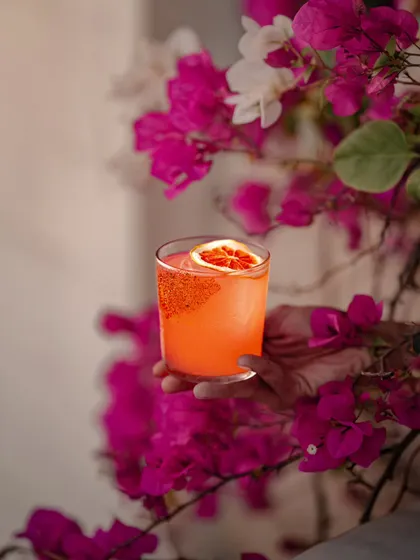 Every drink holds a memory. Here, our signature cocktail is framed by bougainvillea, a blend of bright citrus, deep spirits, and a hint of spice in perfect harmony. It’s an invitation to explore, savor, and celebrate the magic of flavor.