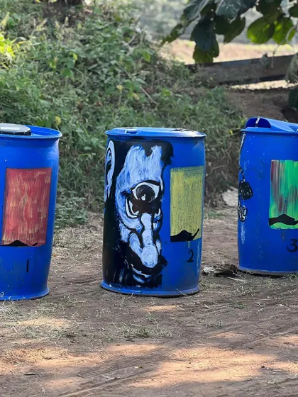 I painted a series of 13 bins for a community festival. When photographed in order, the paintings on the bins created a short stop-motion animation, turning trash bins into an interactive art piece.