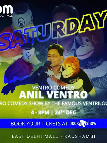 An event poster for our ventriloquist comedy show at East Delhi Mall. We are a regular feature for weekend entertainment at popular public venues.