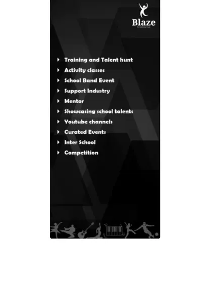 A look at the services we offer at Blaze. We are committed to new projects, including training, talent hunts, and competitions for schools like St. Mark's. 💫