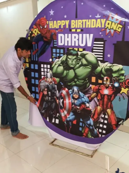 Adjusting the Avengers backdrop to make sure it's perfectly smooth.