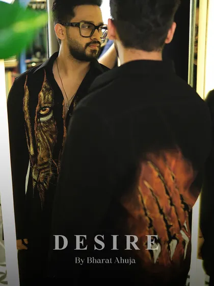 Another reflection shot, capturing the fierce and confident attitude of the tiger-print shirt.