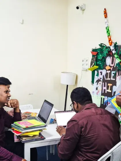 The TATA AMC team hard at work, cataloging each book in our database. This behind-the-scenes effort is what enables us to create story sessions that spark imagination and nurture healing.