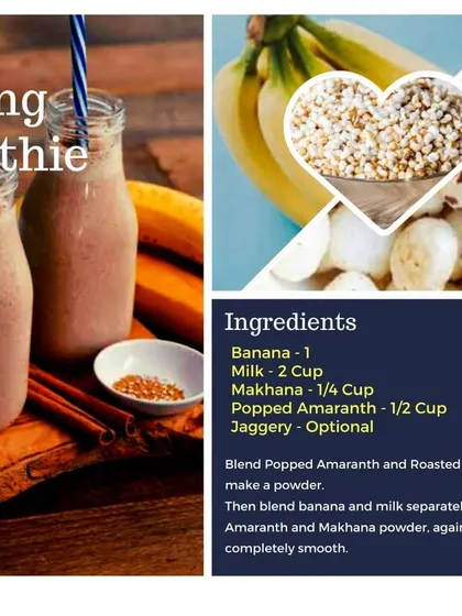 This Banana Amaranth Makhana Smoothie is a perfect recipe for fasting days like Navratri. It's packed with protein and complex carbs to keep you full and energized.