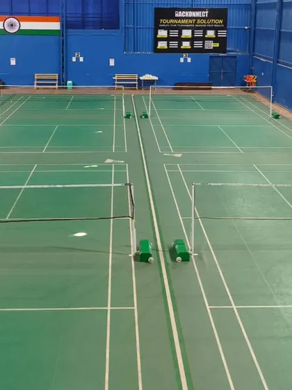 An overhead view of the pristine, newly laid courts at our first ever badminton academy in Meerut. All our courts meet professional standards for an optimal playing experience.