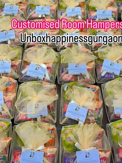 These customized room hampers are wrapped and ready, ensuring every wedding guest feels welcomed and appreciated.