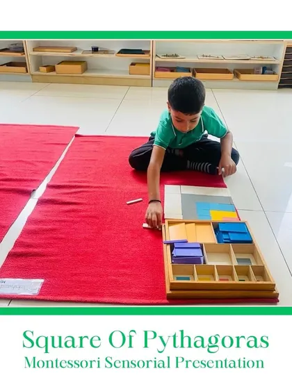 Even complex geometry can be explored at a young age. The Square of Pythagoras is a sensorial puzzle that indirectly prepares the child's mind for later mathematical concepts, demonstrating the genius of the Montessori method.