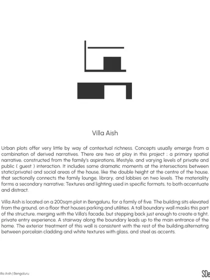 A concept sheet for Villa Aish, explaining the primary spatial narrative derived from the family's lifestyle. This document offers insight into the intellectual framework and design thinking that underpins the project.