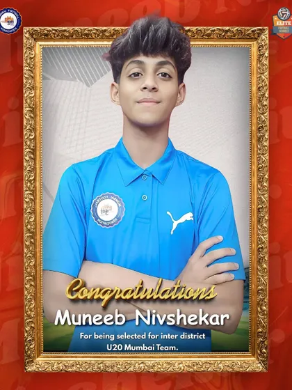 Making the cut for the city's best. A huge congratulations to Muneeb Nivshekar for being selected for the U20 Mumbai Inter-District Team. We provide the platform for our players to shine and get selected for representative squads.