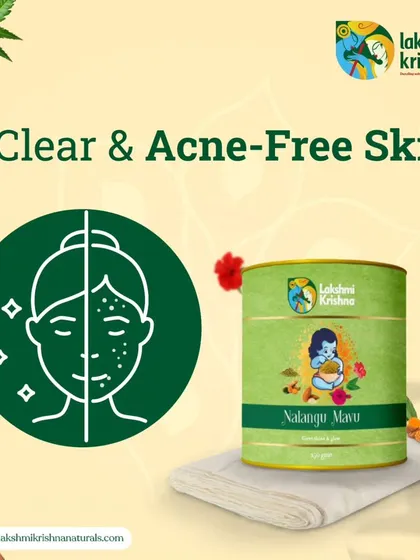 A duplicate of image 92, this graphic reiterates how Nalangu Maavu helps in achieving clear and acne-free skin through its natural, herbal formulation.