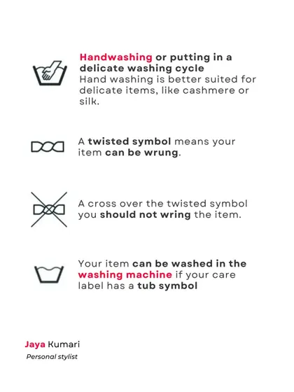 This part of the guide covers symbols for handwashing, wringing, and machine washing. Knowing these will help you take better care of your delicate items.