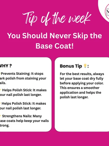 A great manicure starts with healthy nails. I teach my students the 'why' behind every step, like the importance of a base coat for preventing stains and making polish last longer.