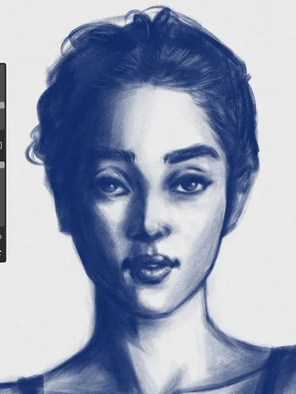 A close-up on the face from my 30-minute portrait study. You can really see the brushwork and how I build up form and value, even in a quick sketch.