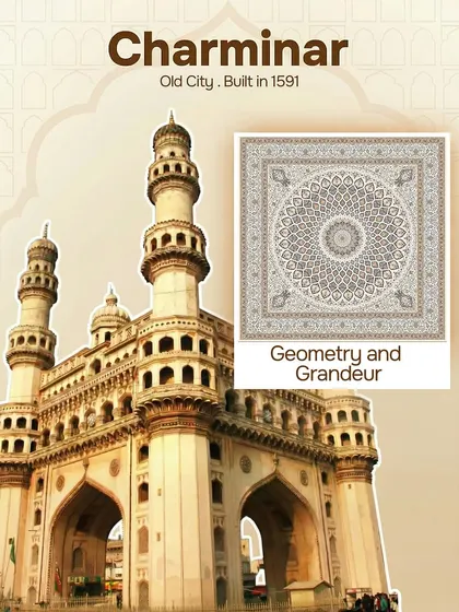 This tile is inspired by the geometry and grandeur of Charminar. The intricate mandala-like pattern captures the essence of the iconic 1591 monument, bringing a piece of Old City heritage into your home.