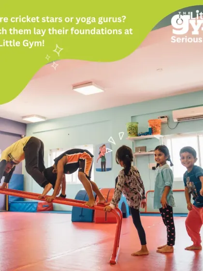 Children practice their animal walks on a low beam, building strength and coordination. Our programs lay the foundation for any sport by developing fundamental athletic skills in a fun, structured way.