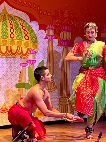 A moment of grace from "Divya Vivaaham," a production celebrating celestial weddings. Dancing with Adithya PV, we brought the stories of gods and goddesses to the stage.
