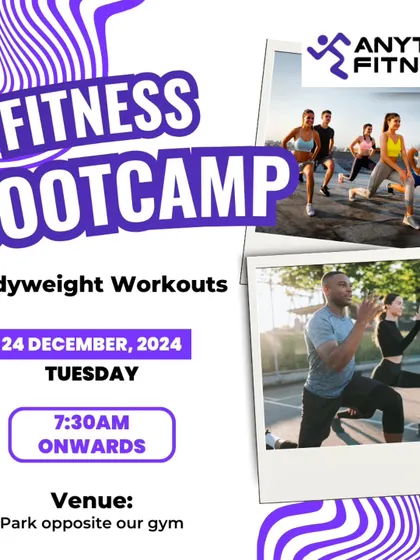 The poster for our Fitness Bootcamp. We take the workout outdoors with bodyweight exercises in the park, proving that fitness can happen anywhere.