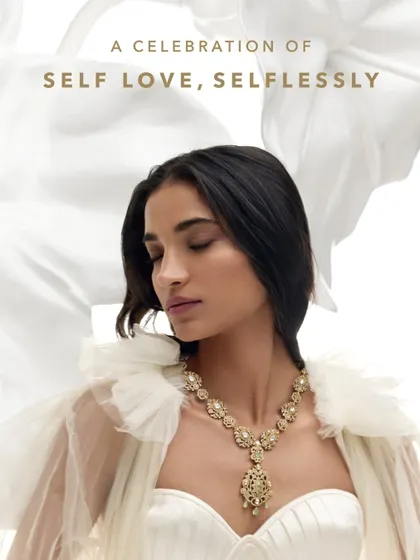 This is where couture meets consciousness. A moment from our 'Mehr' collection campaign, showcasing an exquisitely crafted statement necklace by Suneet Varma that celebrates the art of self-love and timeless elegance.
