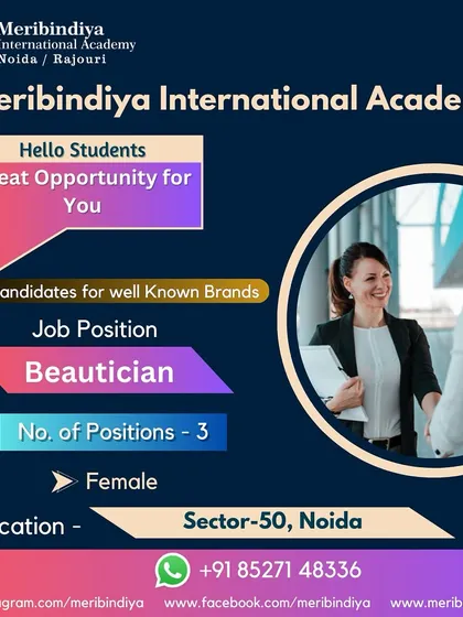 A hiring call for beauticians in Sector-50, Noida. We ensure our students are the first to know about these openings.