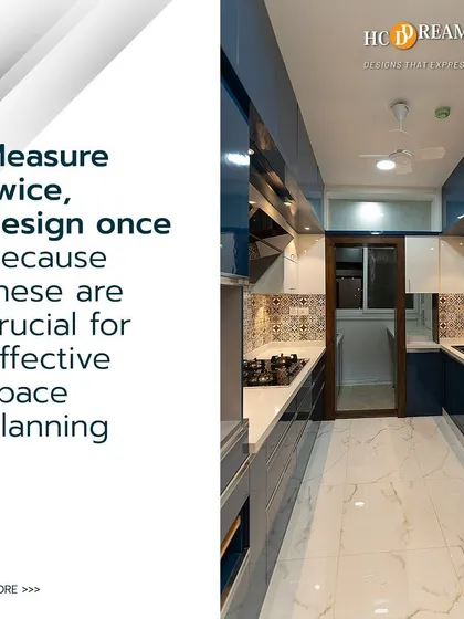 This galley kitchen in deep blue and white is a great example of effective space planning. We measured twice and designed once to ensure every inch is used efficiently.