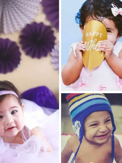 This collage displays the cute and playful side of baby photoshoots, with different themes, props, and adorable expressions.