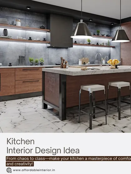 A kitchen design that combines dark wood, a marble-topped island, and industrial-style bar stools, creating a sophisticated space for cooking and socializing.