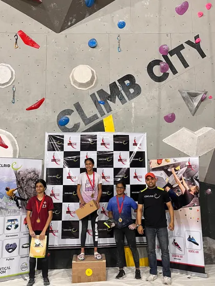 The Under 16 girls podium at our Vol. 3 championship. These climbers showcased incredible talent and perseverance. We are so excited to see where their climbing journey takes them.