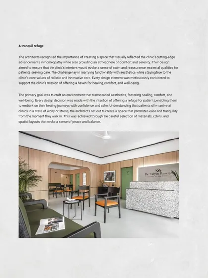 The feature describes the clinic as a "tranquil refuge," acknowledging our primary goal of crafting an environment that fosters healing, comfort, and well-being.
