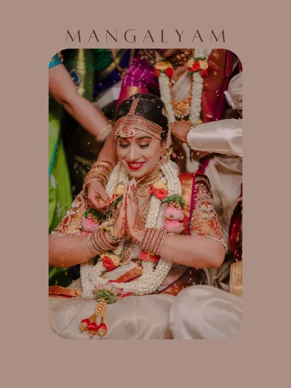 A beautiful shot of the bride during the Mangalyam ceremony, her face glowing with happiness.